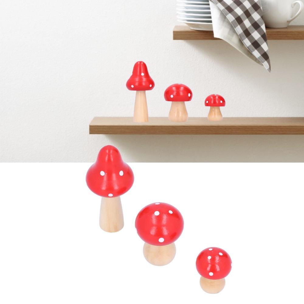 3pcs Wood Mushroom Ornament S L M Indoor Decoration Figurine Festival Gift Ornament  Bedroom