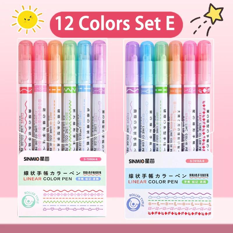 24/3 PCS Kawaii Flowers Line Shaped Highlighter Pens Roller Tip Curve Liner Marker For Writing Journaling Drawing Stationery