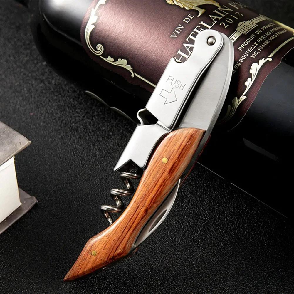 Stainless Steel Corkscrew Wine Key Beer Bottle Opener Foil Cutter Wood Handle Openers Waiters Wine Knife Corkscrews Sommelier