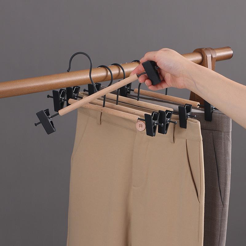 5PCS Trouser Hangers Durable Iron+Wood Drying Rack with Clip for Skirt Shorts Socks Underwear Storage Racks Organizer Hanger