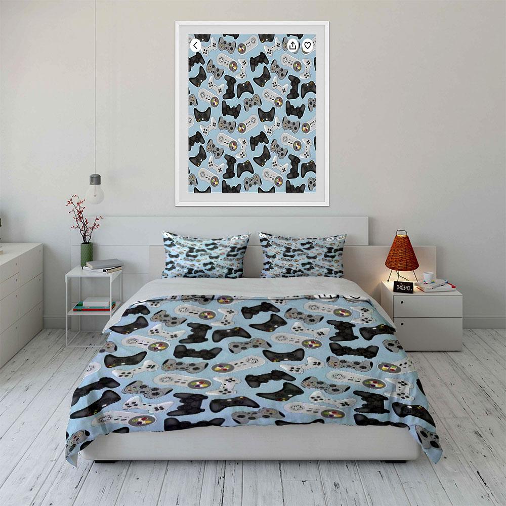 Gaming Pattern Three-Piece Set Multiple Sizes Kid'S And Adults' Bedroom Exquisite 3Pc Bedding Set, Gift