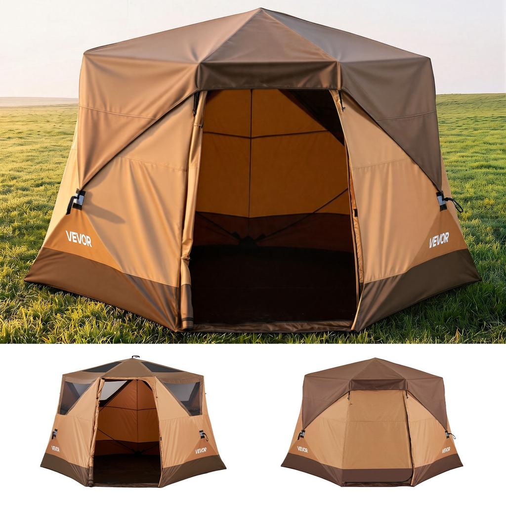 VEVOR Camping Tent, 6 Person Pop Up Instant Cabin Tent with Rainfly & Large Mesh Windows, 60 Seconds Easy Setup