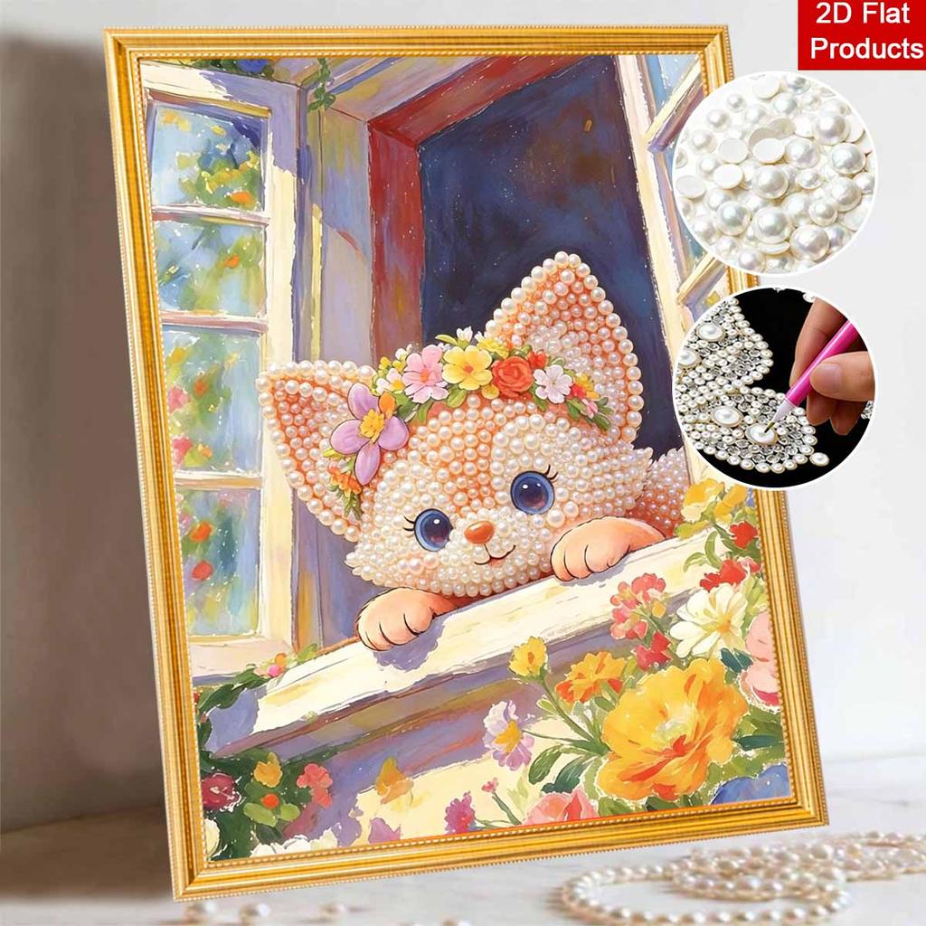 Disney Pearl Painting Painting Kit Cat With Flowers Home Decor Handmade Gift Pearl Art