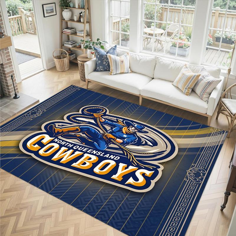 North Queensland Cowboys Design Crystal Velvet Carpet Cozy Non?Slip Printed Rug For Bedroom Living Room Entrance