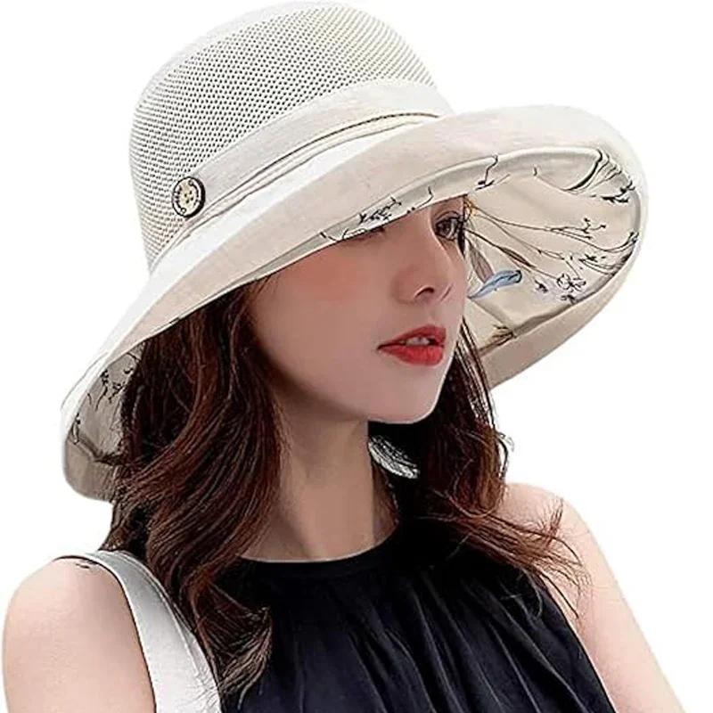 Summer Mesh Sun Hats for Women UV Protection Wide Brim Packable Beach Bucket Hat