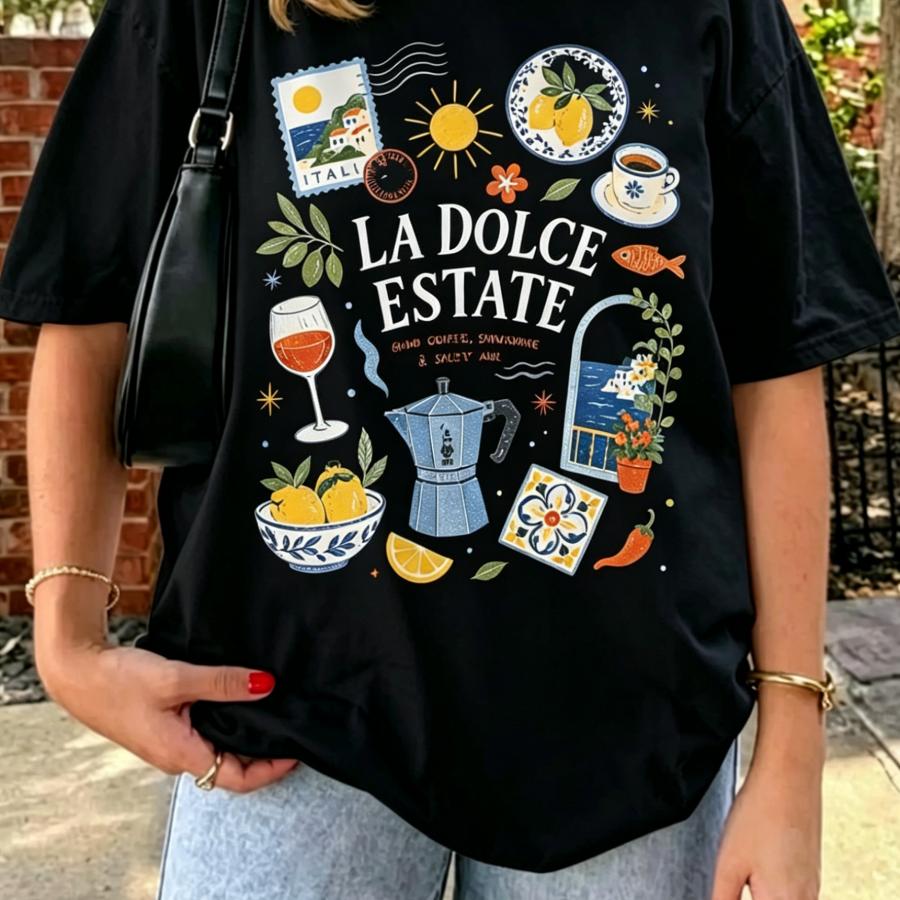 Korean Style La Dolce Estate T-Shirt Casual Versatile Short Sleeve Tops Women Minimalist Aesthetic Italian Summer Graphic Tee