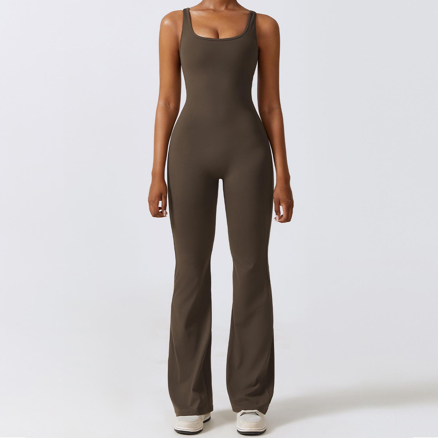 

Peach Butt-Lifting Yoga Jumpsuit: Summer Hollow-Back Flare Fit for Women Small