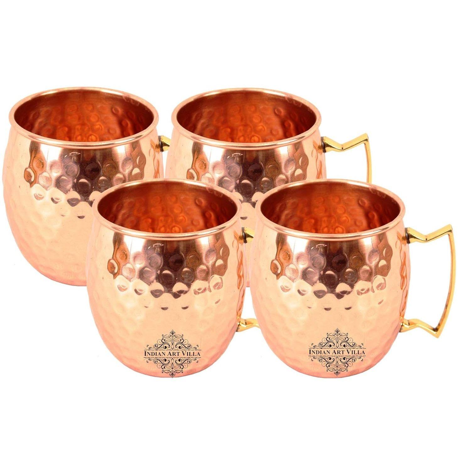 

Pure Copper Round Shaped Shine Hammered Design Moscow Mule Beer Mug Cup, Best for Beer Cocktail Parties, Barware, Volume-530ML, Set of 4