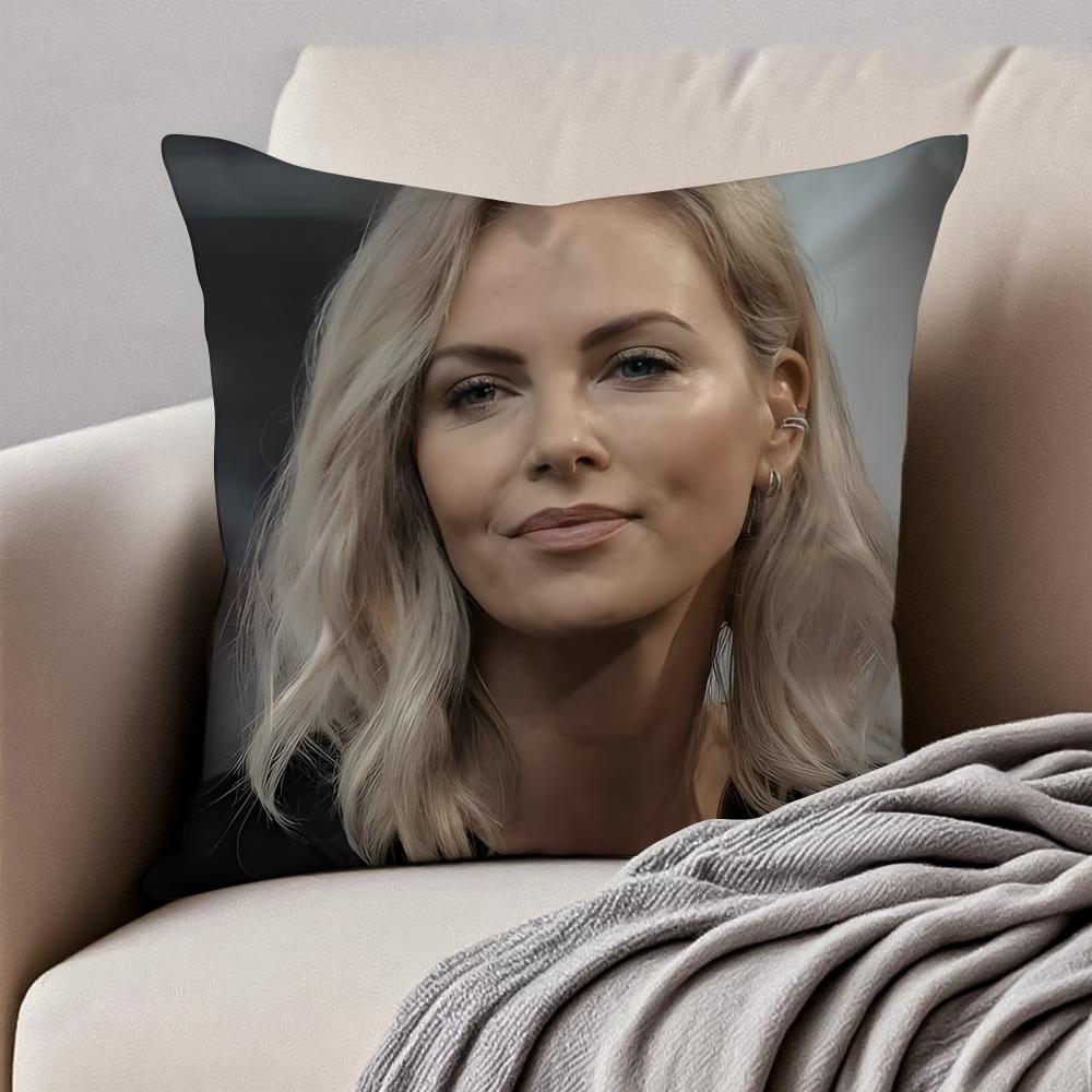 CCharlize Theron Cushion Cover Pillowcase Antidustmite Invisible Zipper Short Plush Sofa Cushion