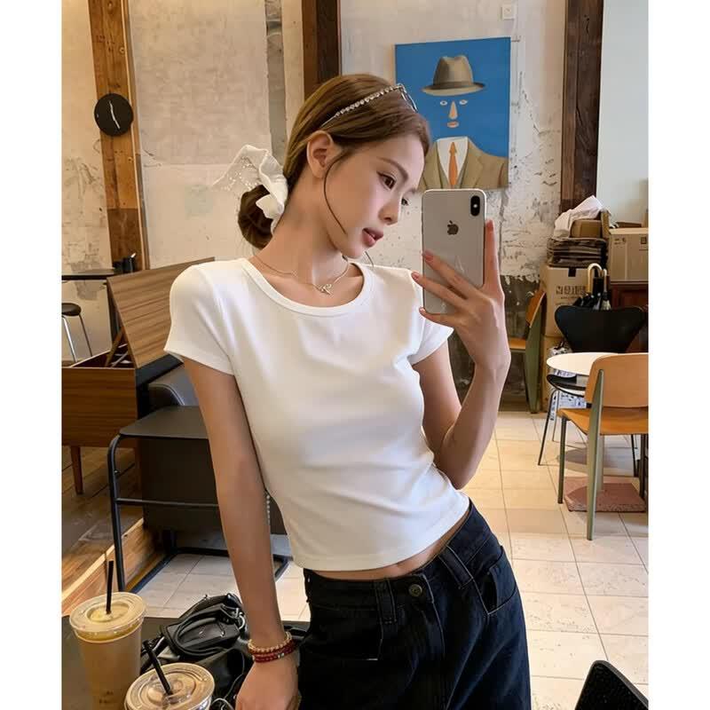 Zuose Women s Slim-Fit Bow-Knot Tie Cutout Short Sleeve T-Shirt S