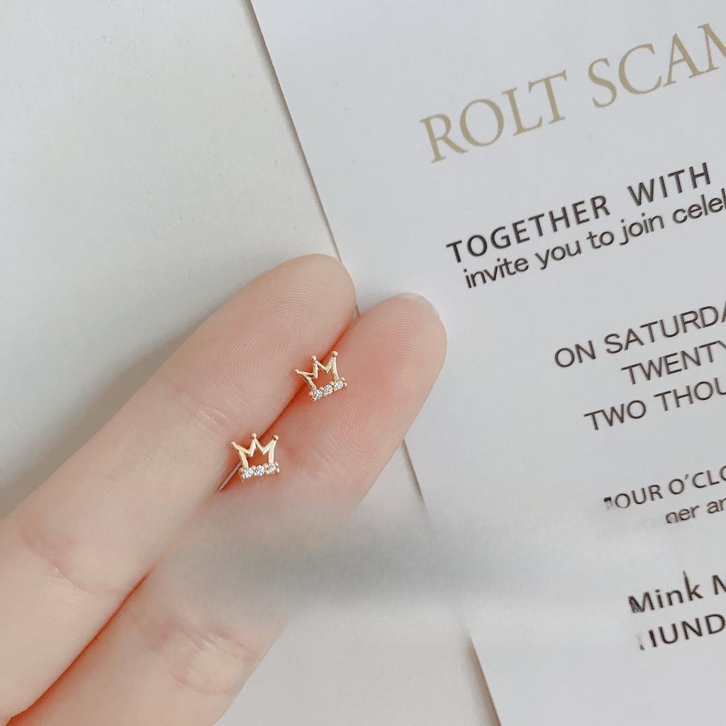 Little Princess Crown Stud Earrings Women's Simple Temperament Earrings Slightly Inlaid Zircon Earrings