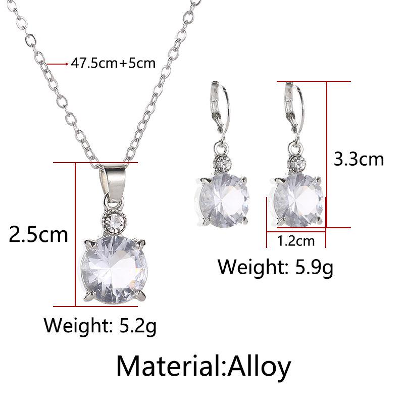 1set/3pcs (Necklace + Earrings) Fashion Temperament Bridal Round Zircon Crystal Earrings Necklace Set, Alloy Jewelry Set