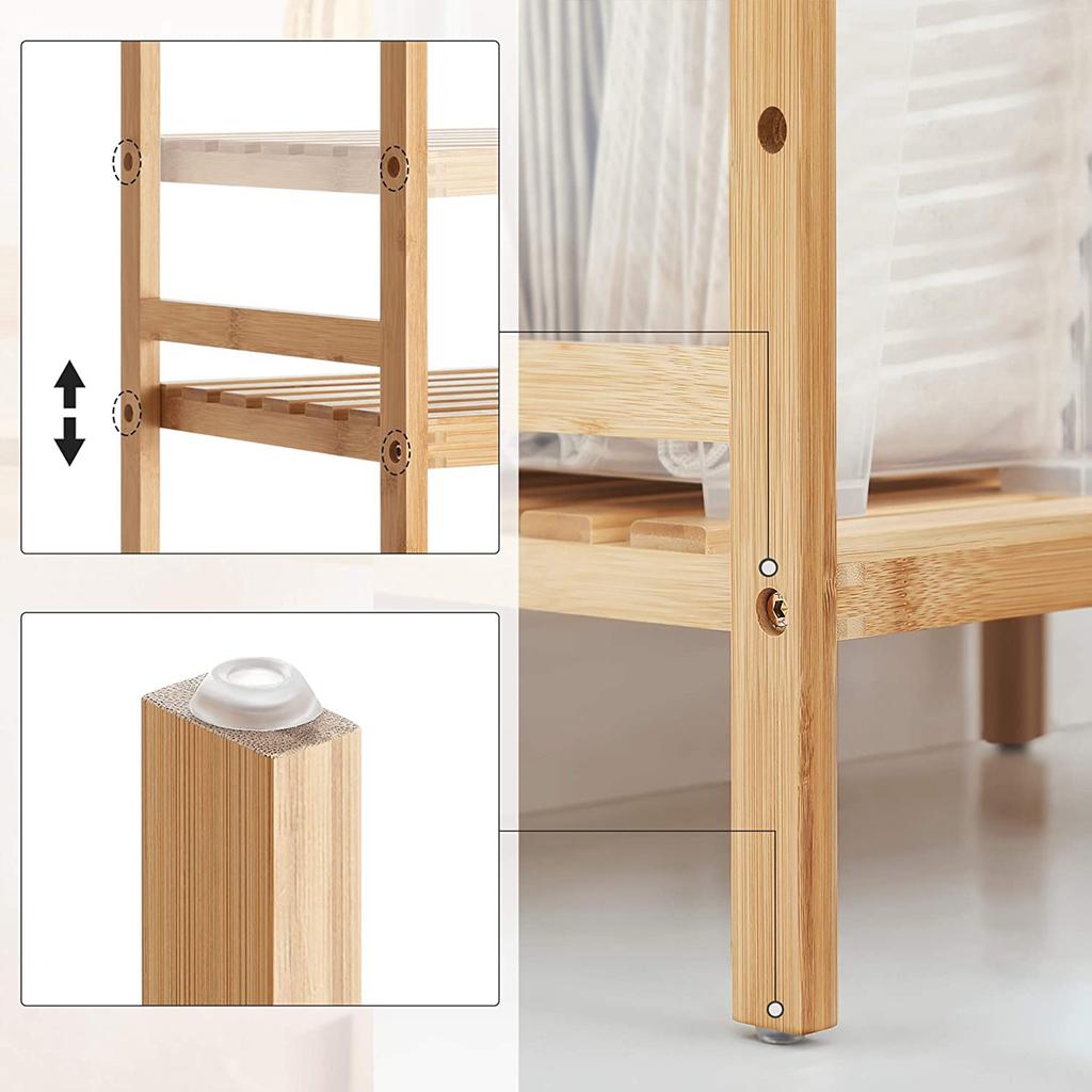 SONGMICS 3-Tier Bamboo Storage Rack for Bathroom, Kitchen, Bedroom, 45 x 31.5 x 80 cm, Natural