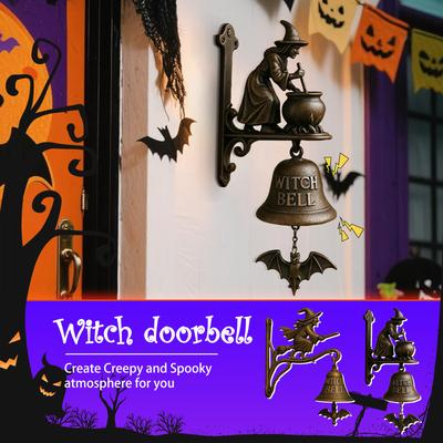 Vintage Hexen-Türklingel – Eisen Halloween Türhänger-Glocke mit Hexe, Dekorative Außenglocke für Veranda, Garten, Haustür, Gotische Hexen-Dekoration