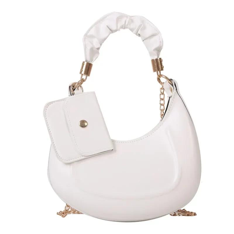 Borsa a tracolla plissettata arancione per donna, nuova moda primaverile, borsa a spalla con texture, borsa a tracolla portatile con catena alla moda
