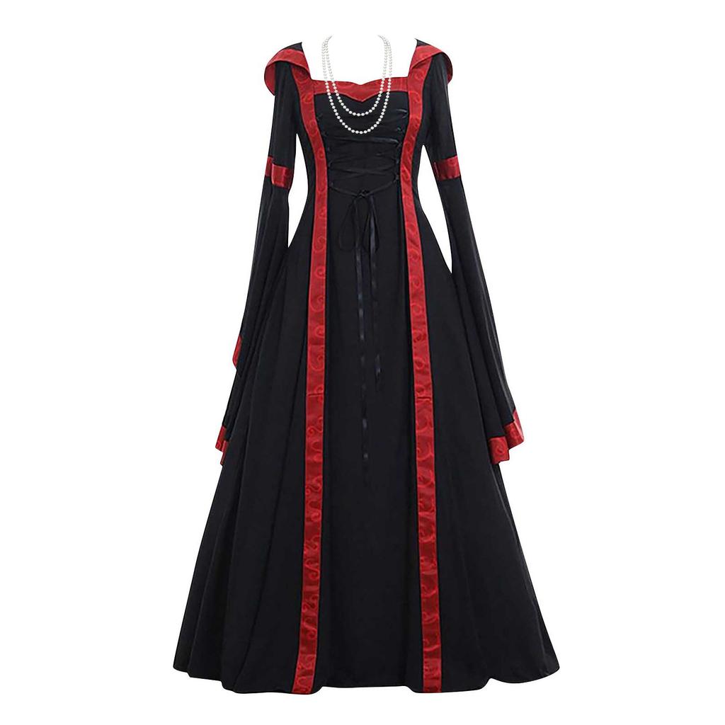 Damen Gothic Rüschen Glockenärmel Korsett Halloween Kostüm Übergröße Kleid Off Shoulder Grafikdruck Halskettenbesatz