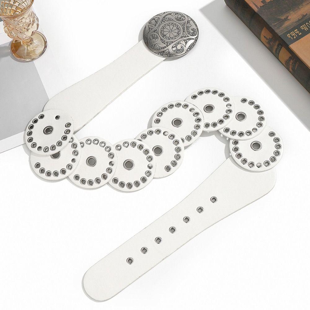 PU Leather Wide Women's Belt Circular Rivets Dress Jeans Belt Rivet Waist Belt  Music Festival
