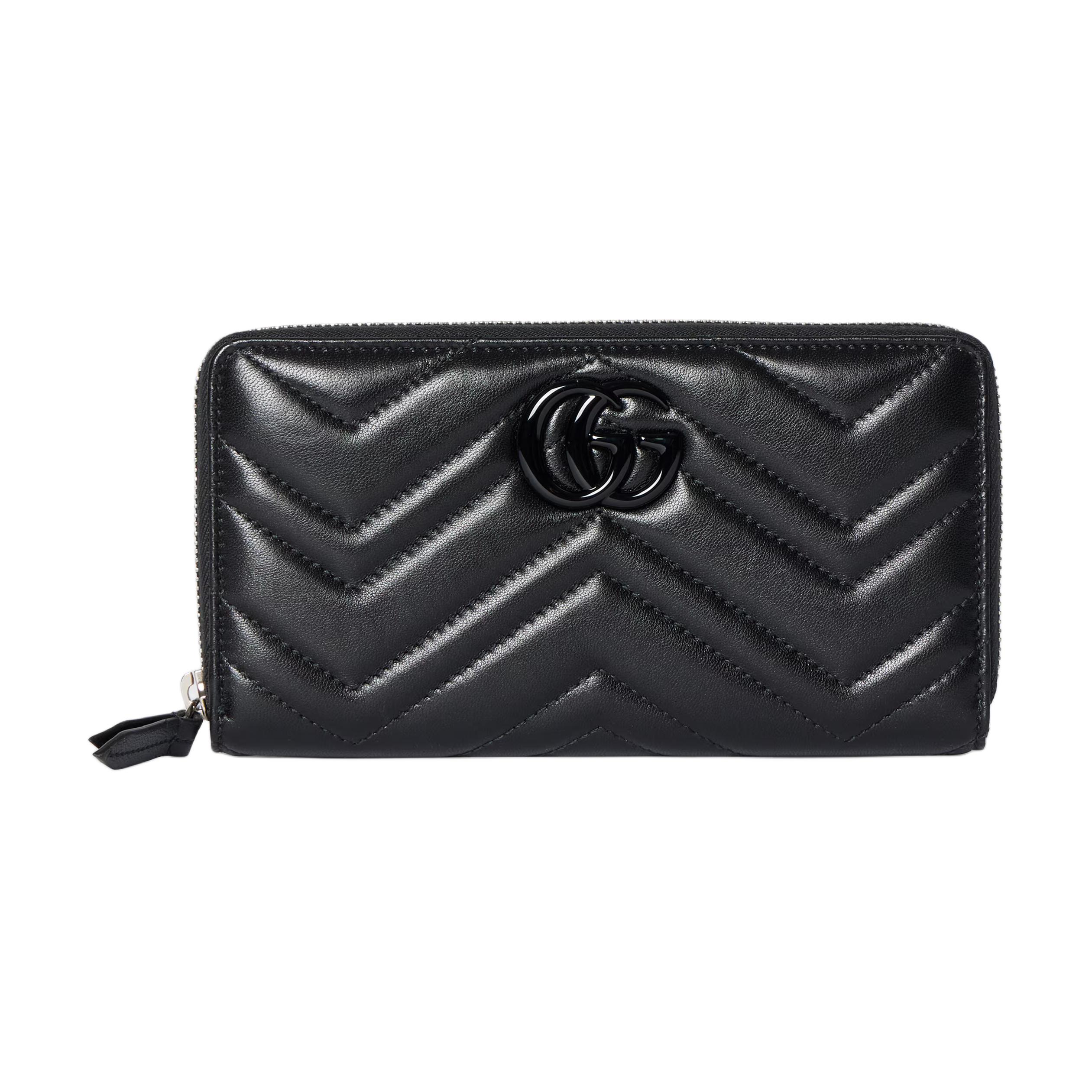

Gucci GG Marmont Double G Logo Zipper Leather Wallet Women wallet Black 443123-AAF9K-1000 Basic Set (Bag+Dust Bag)