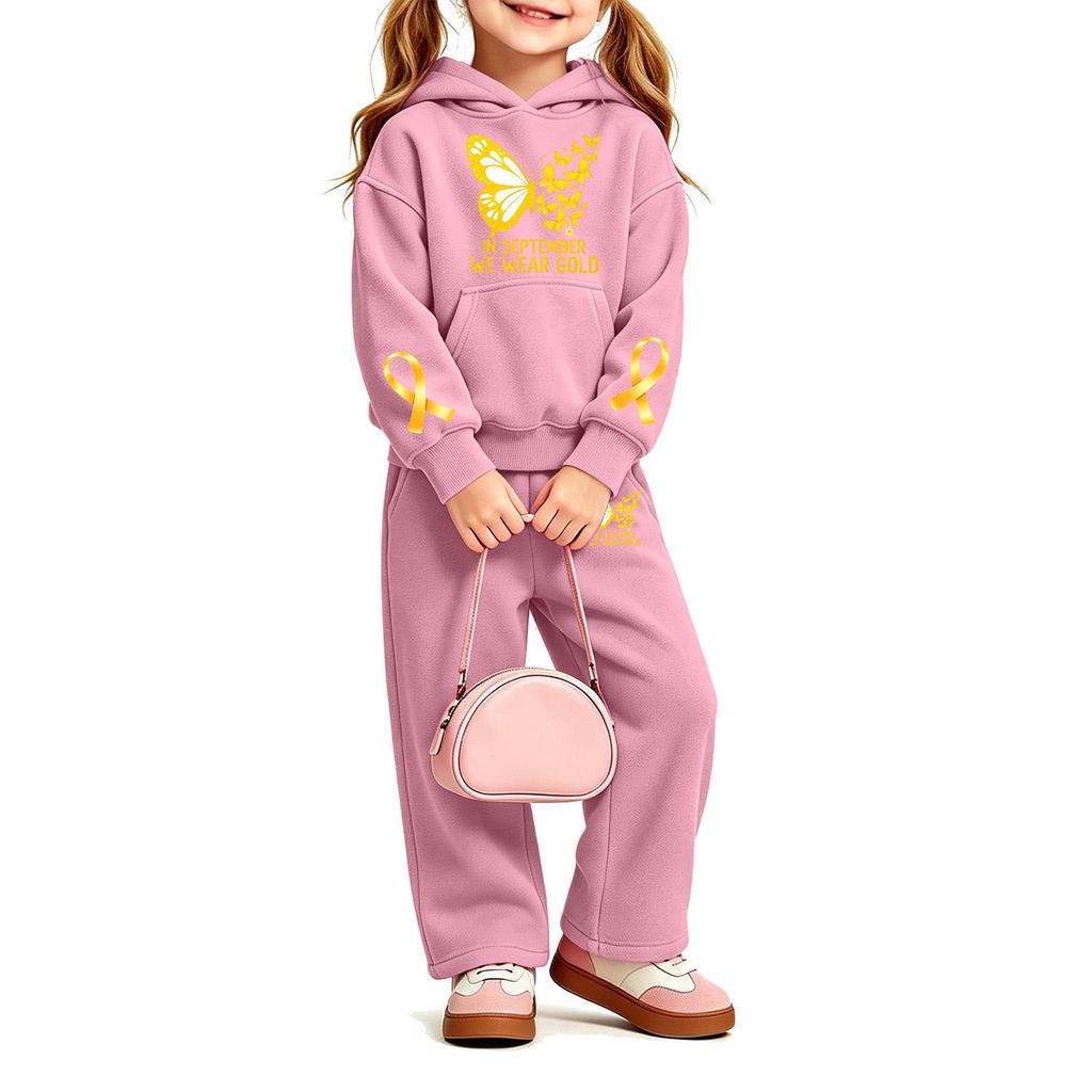 Girls' Printed Hoodie and Sweatpants Set, 2-Piece Casual Outfit for Everyday Wear