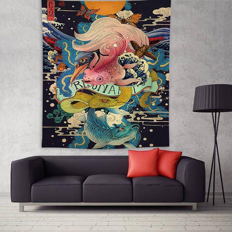 Japanese Ukiyoe Tapestry Kanagawa Waves Printed Wall Hangings Carpets Bedspread