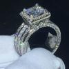 New Inlaid Square Imitation Zircon Ring, European and American Fashion Engagement Ring Jewelry