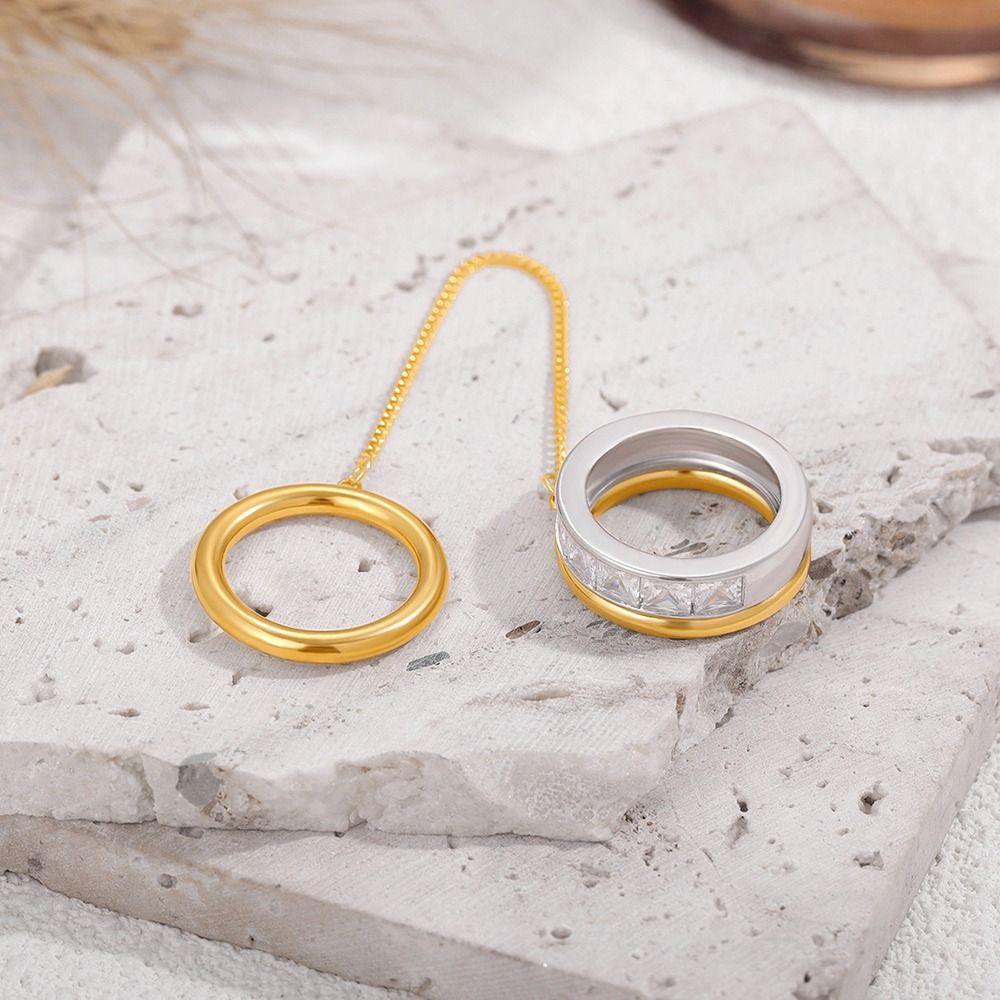 Zircon Chain Ring 18K Gold Silver Hip Hop Jewelry Trendy Tassel Metal Rings for Party Daily Wear