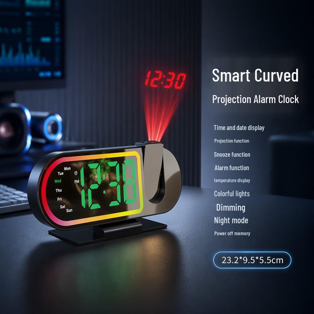 Rotating Projection Alarm Clock with Large Digital Display and Mirror Screen