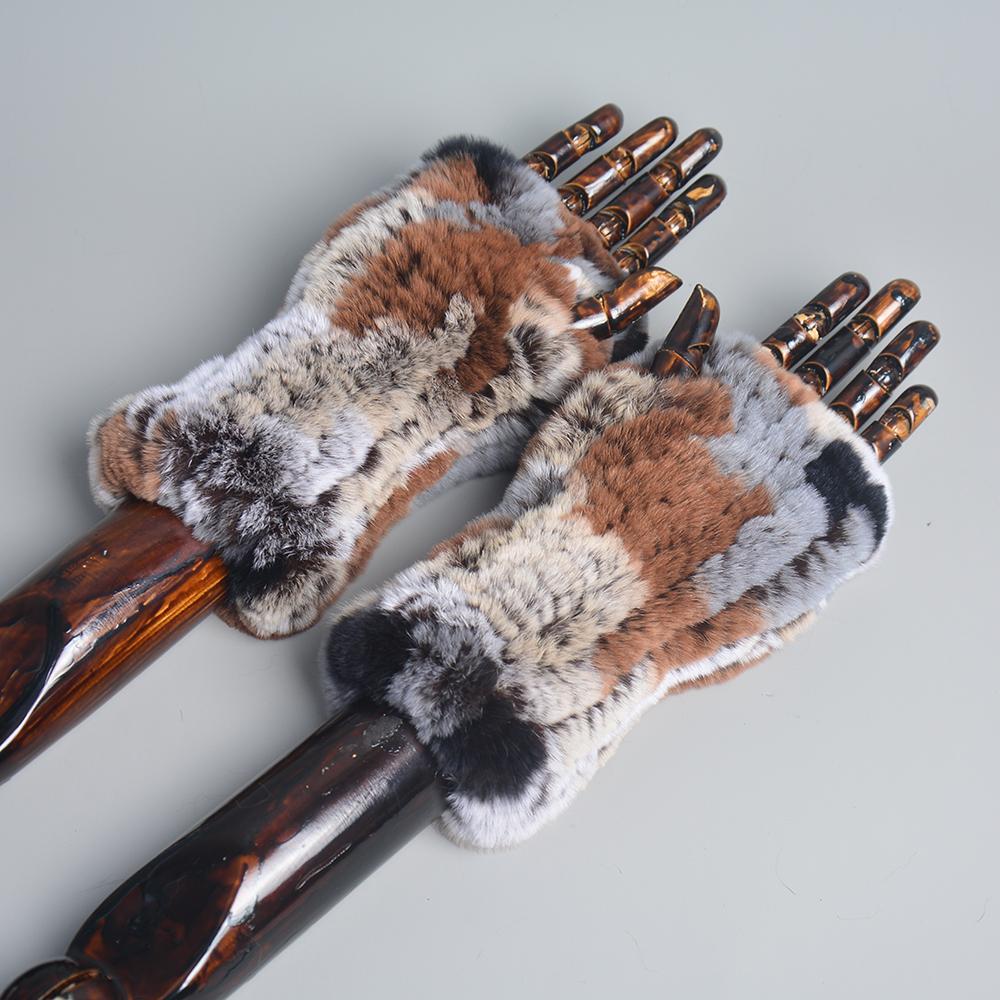 New Women 100% Real Genuine Knitted Rex Rabbit Fur Mittens Winter Warm Lady Real Fur Fingerless Gloves Handmade Knit Fur Mitten