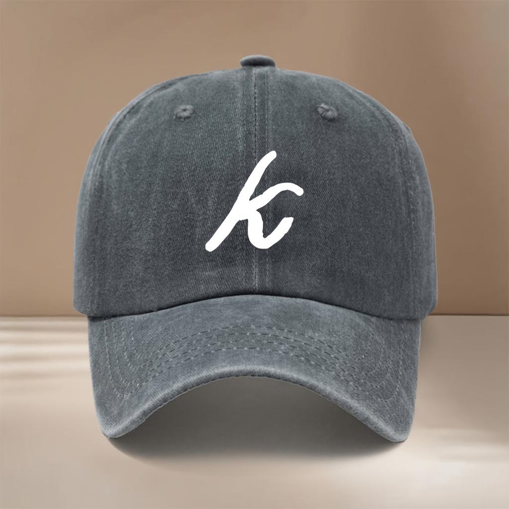 This Is a Comfortable And Trendy Adjustable Size Baseball Cap with HandWritten Letter K Pattern Unisex Easy Lightweight Curved