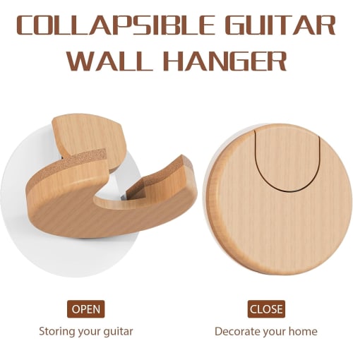 BURNING&LIN Folding Guitar Wall Mount Hanger, Solid Wood and Cork Original Design, Space-Saving Mount Holder, Hook Stand Wall for Acoustic, Banjo, Bas