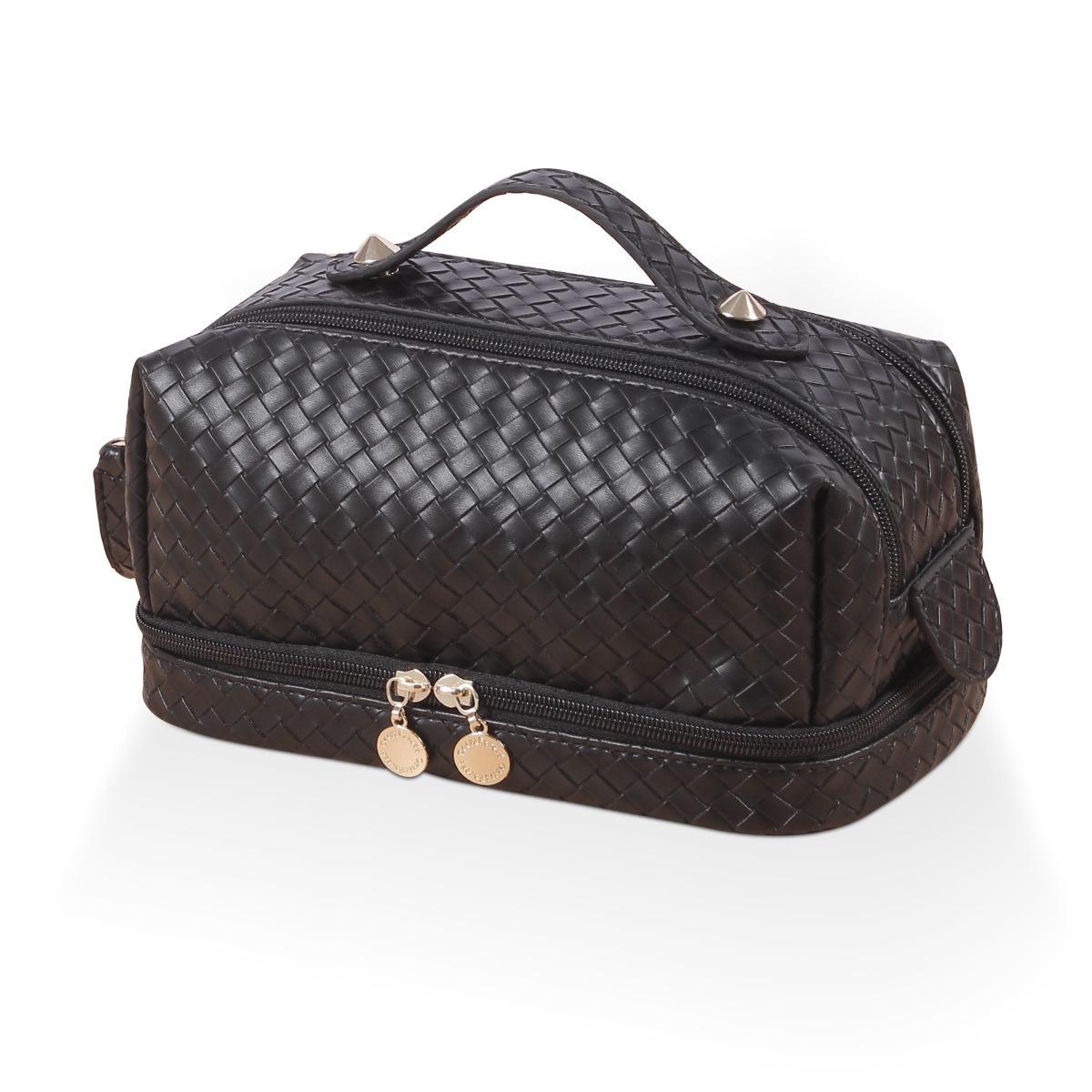 

Новая кожа Пу Клетчатая Плетеная Высокоемкая Сумка для мытья Портативный Чехол для макияжа StyleD