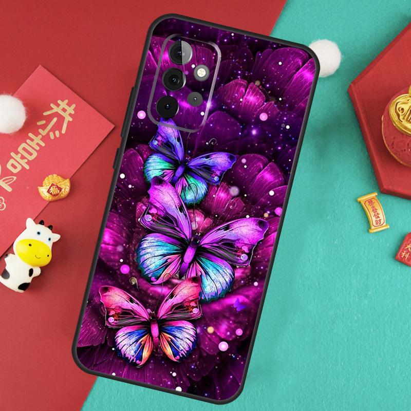Black Beautiful Butterfly Case For Samsung Galaxy A34 A54 A14 A15 A25 A35 A55 A53 A33 A13 A52 A32 A12 A51 A71 Cover