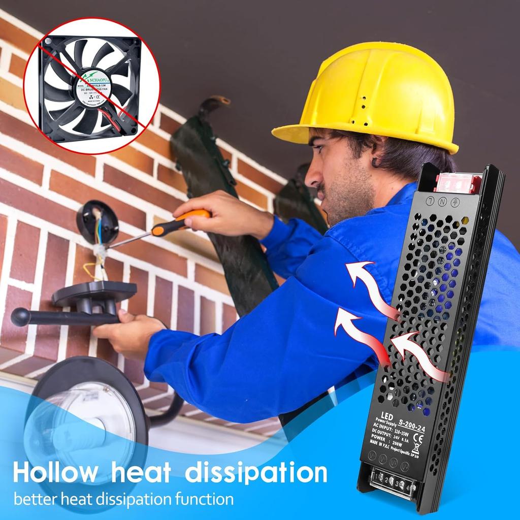 inShareplus DC 24V 8.5A 200W Switching Power Supply, AC 110~250V to 24 Volt Universal DC Transformer Driver, LED Power Supply, Converter Adapter for