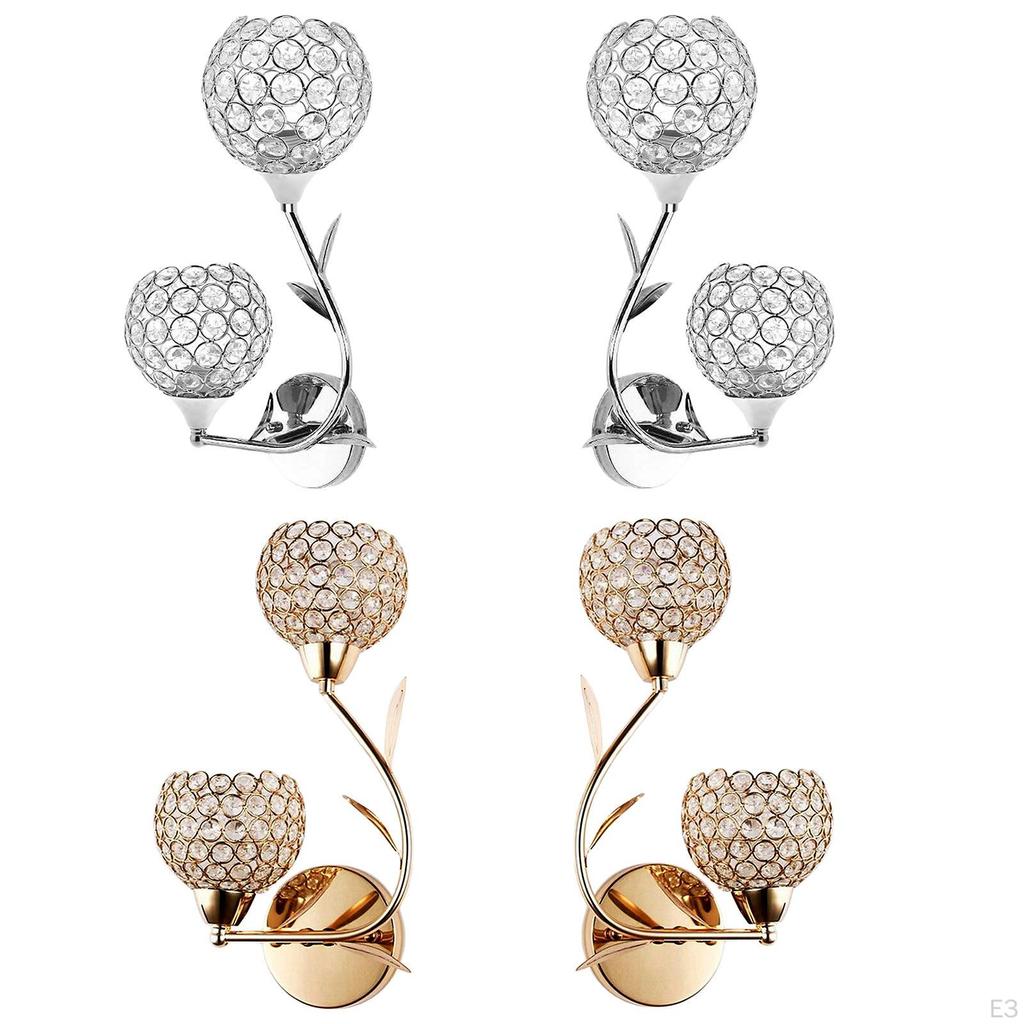 E26/E27 Wall of Crystal Lamp, Sconces Lighting Fixture with 2 Heads, Luxury European Lamp