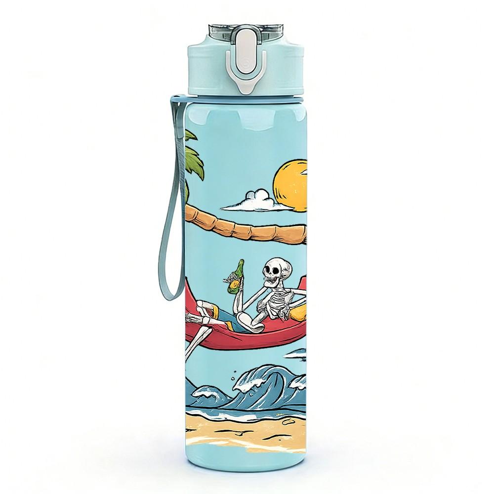 1PC Hammock Palm Beach Scene 750ml Color Plastic Sports Water Bottle Leakproof Flip Straw Lid Suitable for Sports Office Home Use