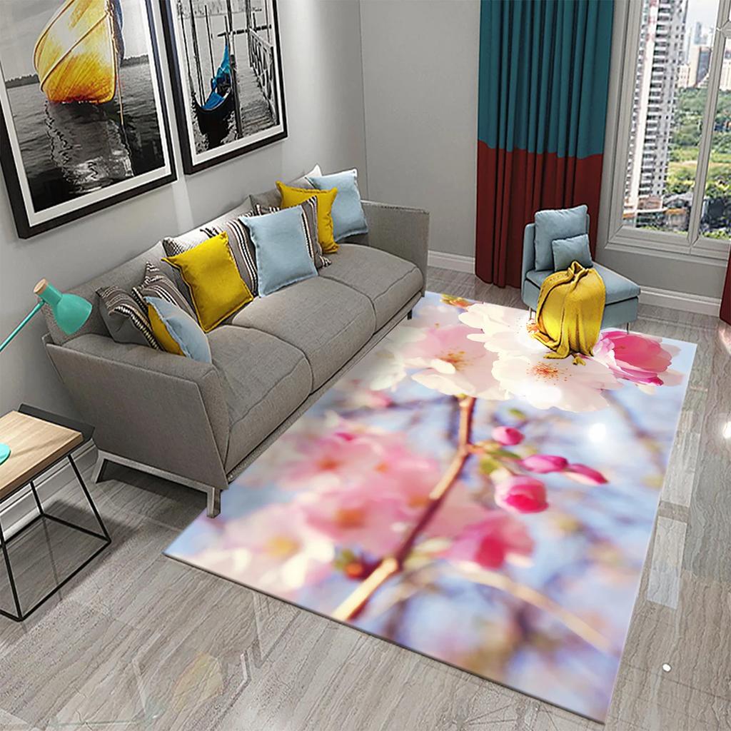 3D Pink Peach Blossom Carpet Living Room Coffee Table Area Mats Balcony Bedroom Decoration Rugs Kitchen Bathroom Anti-slip Rugs