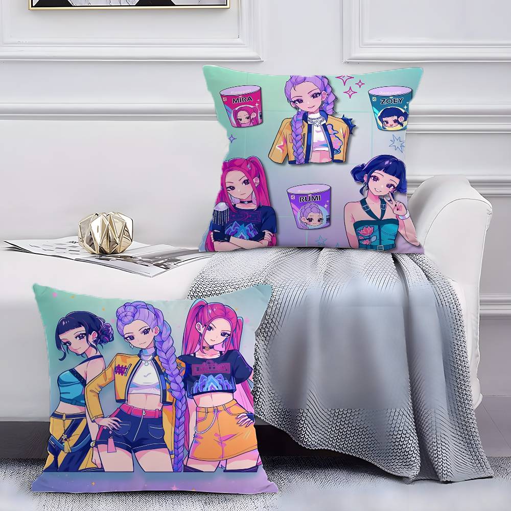Pop-Cartoon Movie K-Pop Demon Hunters Pillow Case Anti-dustmite Pillowcase Invisible Zipper Silky Short Plush Sofa Cushion Cover