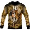 Mode Christian Jesus And Lion Herrhuvtröjor 3D-tryckt Harajuku Långärmad Huva Casual Pullover Kläder Man Sweatshirts