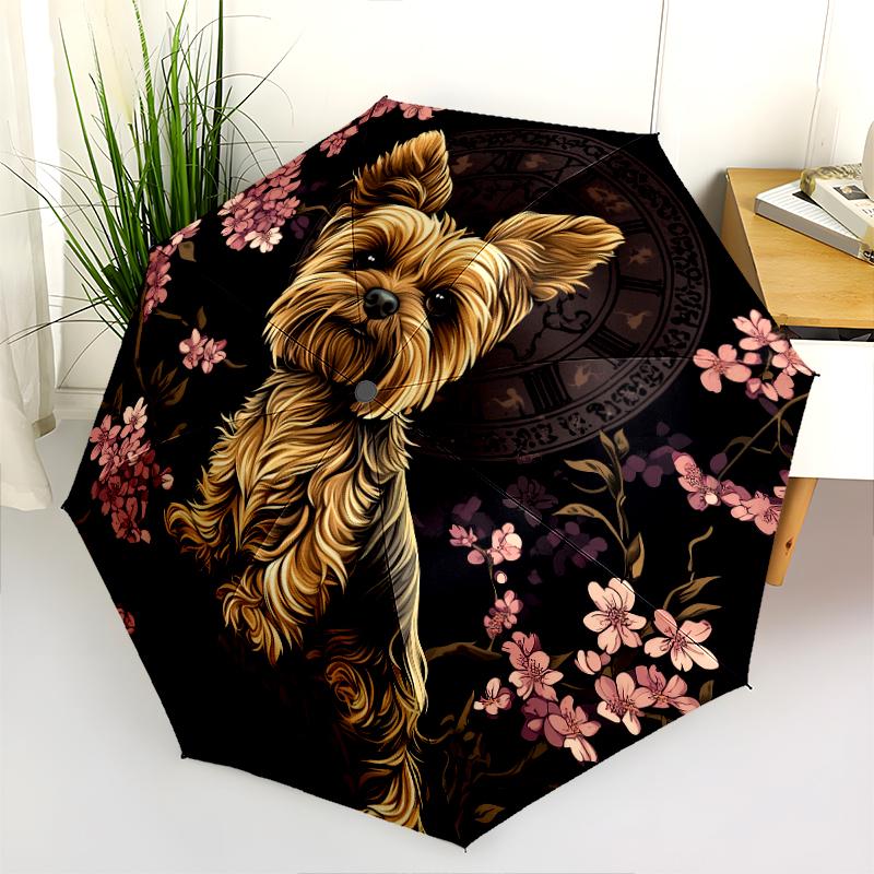 Black Yorkshire Terrier Pattern, Automatic Folding Umbrella, Portable and Foldable Design, 8 Ribs, a Christmas or Birthday Gift.