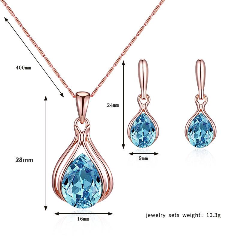 Wish Fashion Women's Blue, Green & Red Teardrop Necklace & Earrings Set
