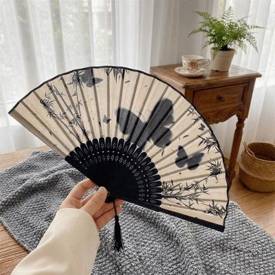Chinese Style Silk Folding Fan Vintage Bamboo Fan Portable Decorative Fan  Home Decor