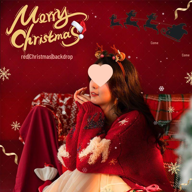 Dark Green & Wine Red Solid Color Christmas Photo Backdrop for Live Streams & Kids Photography