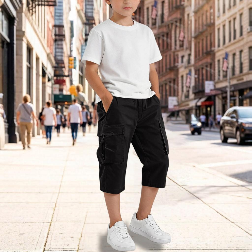 Big Boys Elastic Waist Loose Fit Cargo Pants with Multiple Pockets for Casual Wear