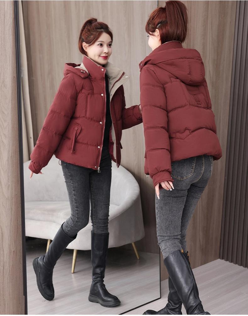 Geacă de iarnă groasă, călduroasă, scurtă, cu glugă, rezistentă la vânt, pentru femei