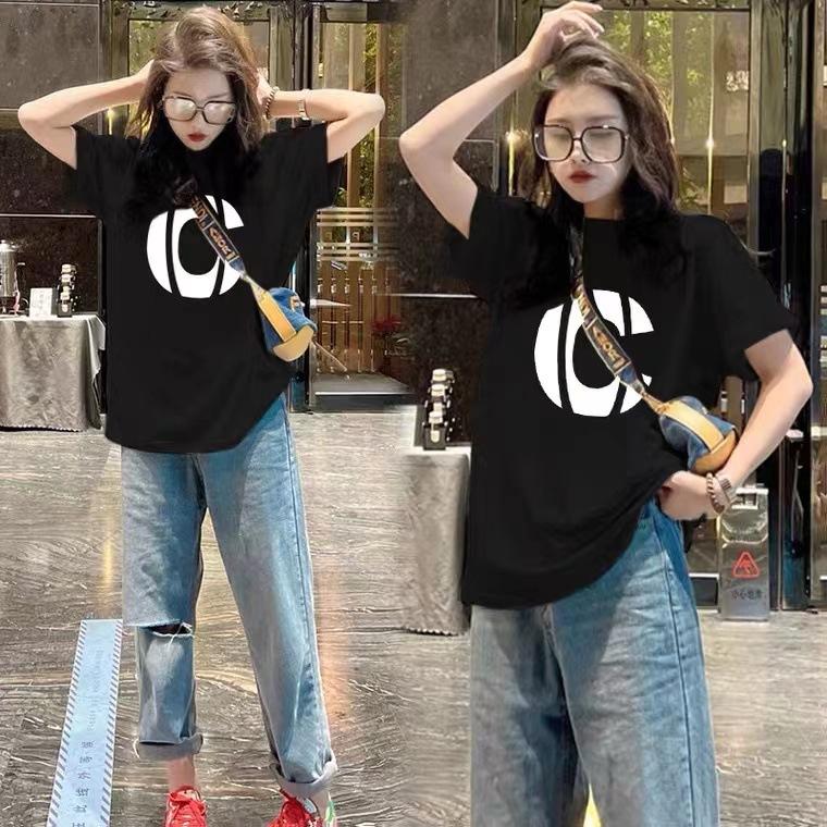 Top 2025 new cotton short-sleeved t-shirt women's summer medium and long large size loose printing t-shirt ns tide