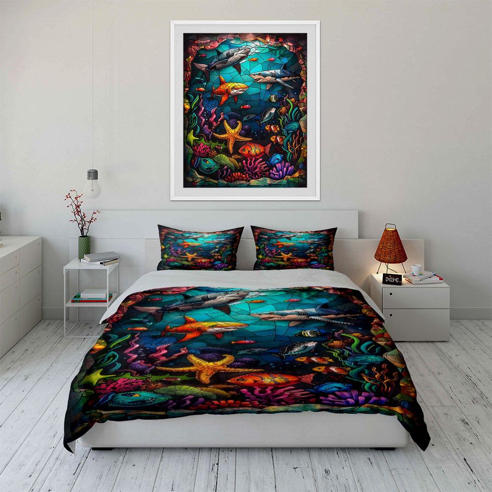 "Underwater World Three-Piece Set" Kid'S And Adults' Bedroom Decor, Exquisite Three-Piece Bedding Set Gift