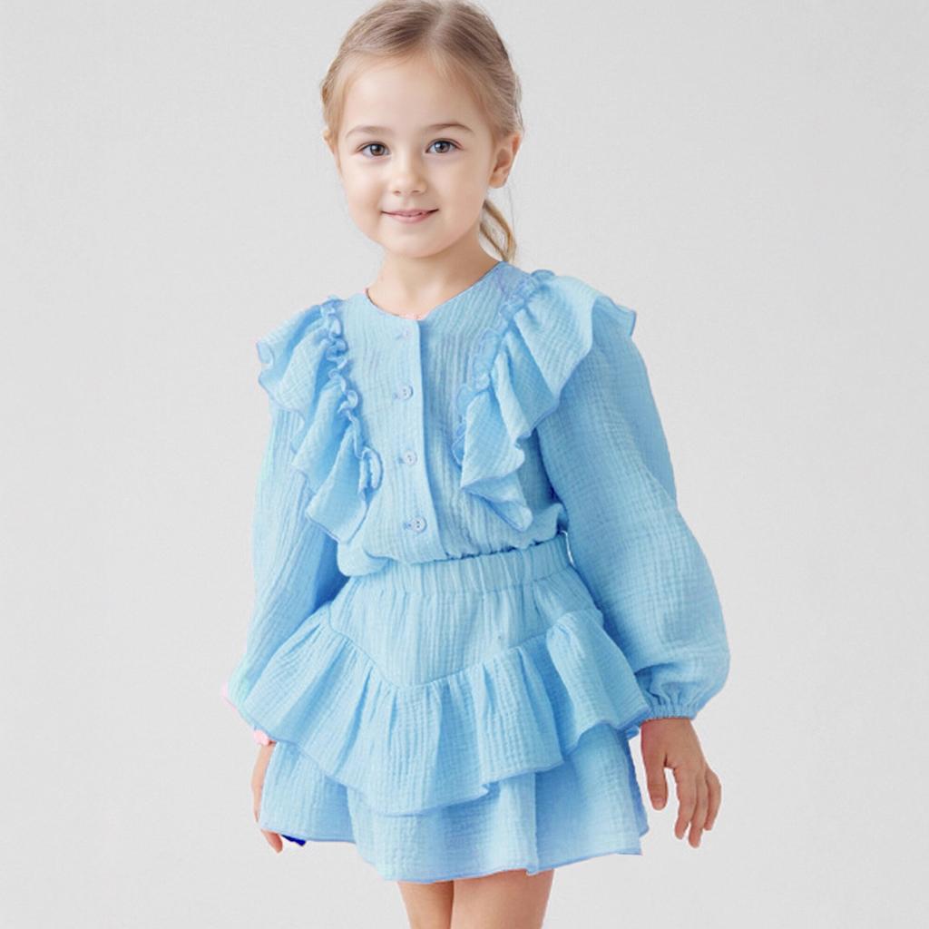 Girls Cotton Blouse with Flutter Sleeves and Ruffle Skirt Set Two Piece Outfit Soft Lightweight Fabric Comfortable Fit Spring Autumn