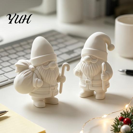 Indoor Seasonal Decor 3D Printed Santa Claus Figure for DIY Painting, Christmas Tabletop Party Favors Ornament, White Resin Figurine Holiday