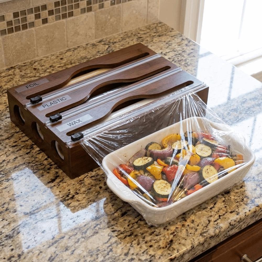 Wall Mounted Plastic Wrap Cutter Box 2 /3 Grids Tin Foil Cutter Wrap Dispenser  Kitchen Organizer