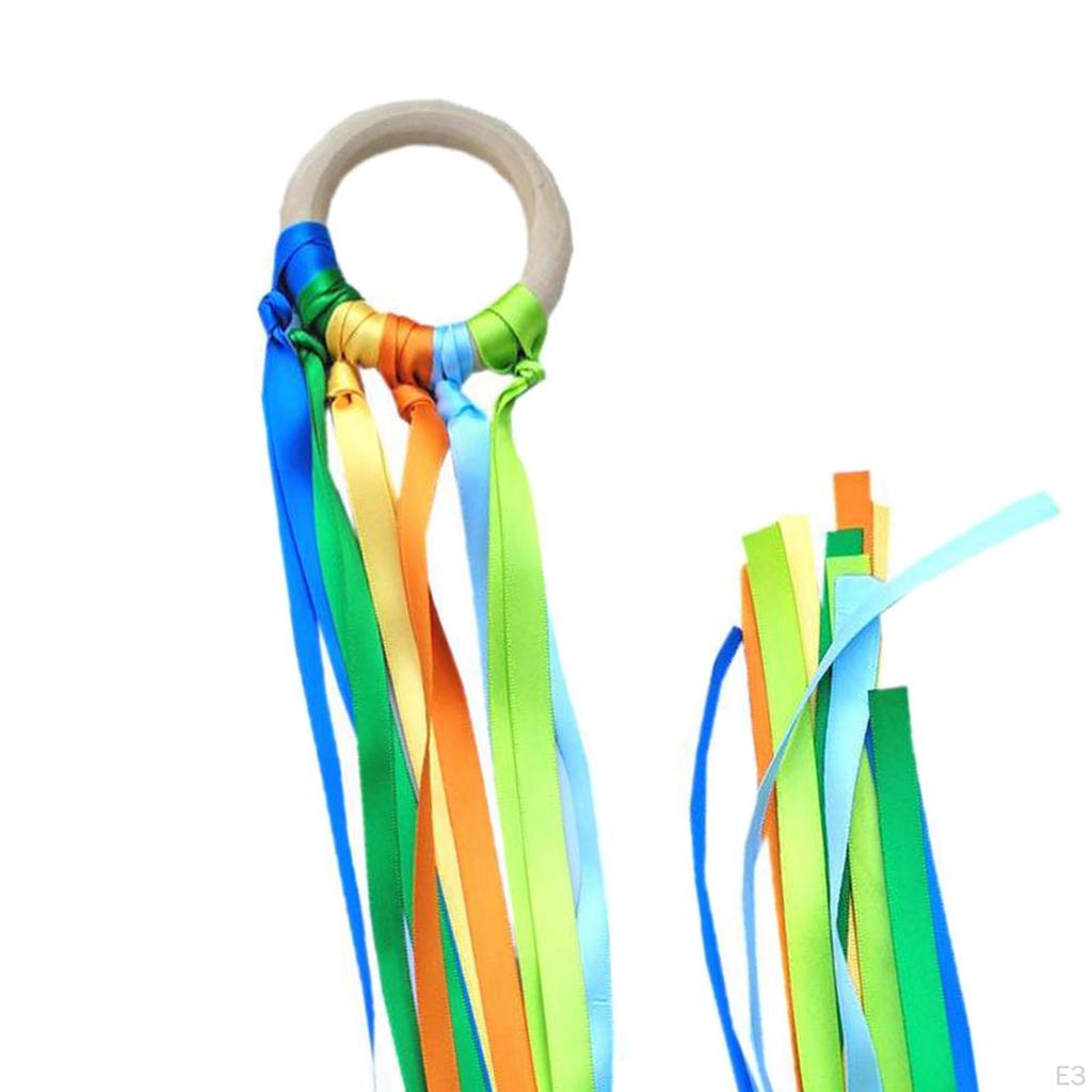 98cm Rainbow Ribbon Pram Toy Dancing Ring Hand Colorful with Wooden